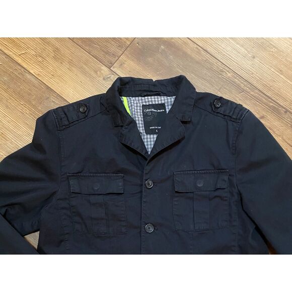 CALVIN KLEIN JEANS Navy Blue Utility Jacket Coat Sz Large - Picture 2 of 7